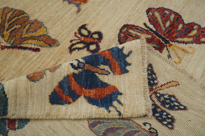 6x8 Butterfly Beige Gabbeh Afghan hand knotted Rug