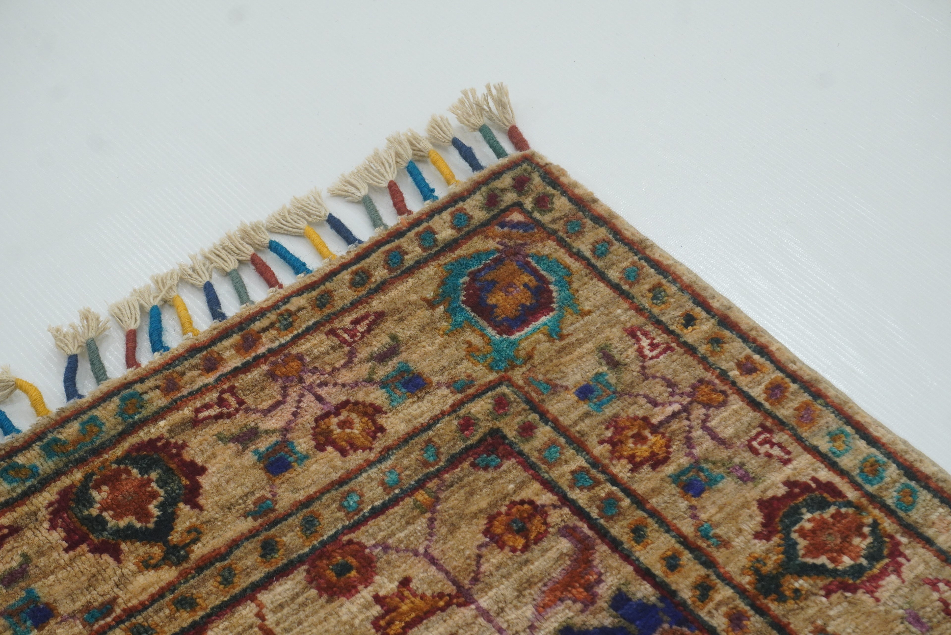 2x3 Beige Afghan Waziri Floral Hand Knotted Rug - Yildiz Rugs