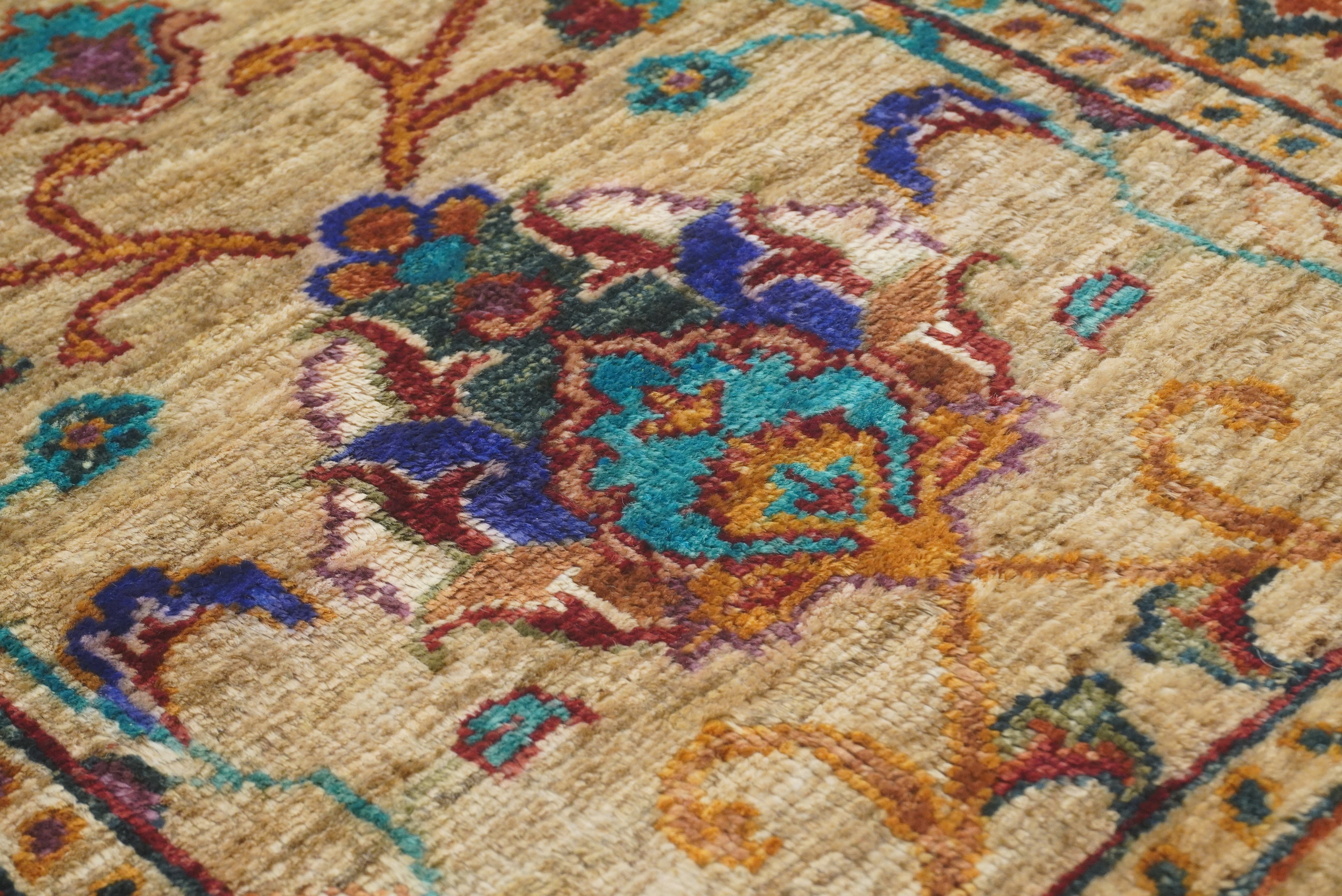 2x3 Beige Afghan Waziri Floral Hand Knotted Rug - Yildiz Rugs
