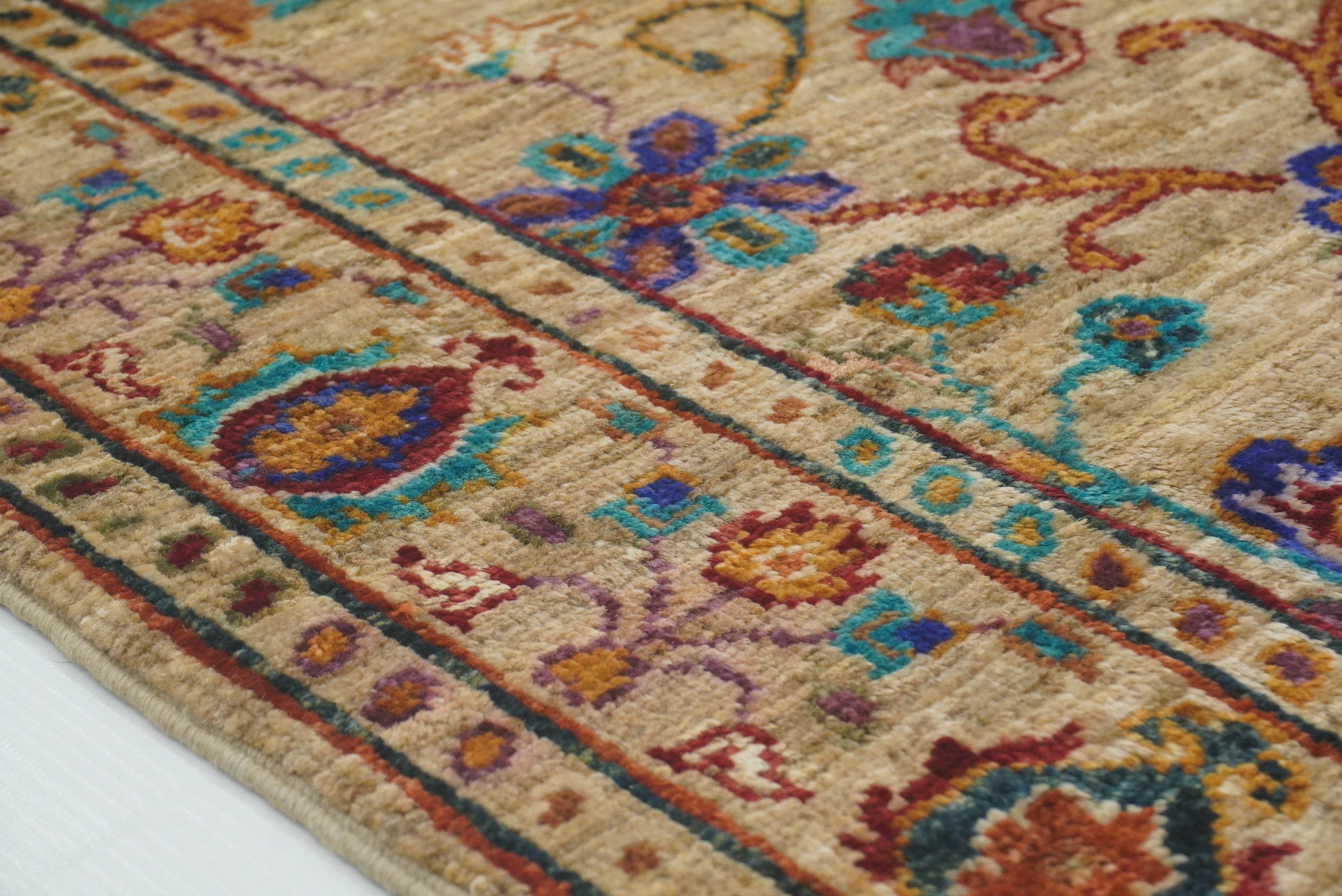 2x3 Beige Afghan Waziri Floral Hand Knotted Rug - Yildiz Rugs