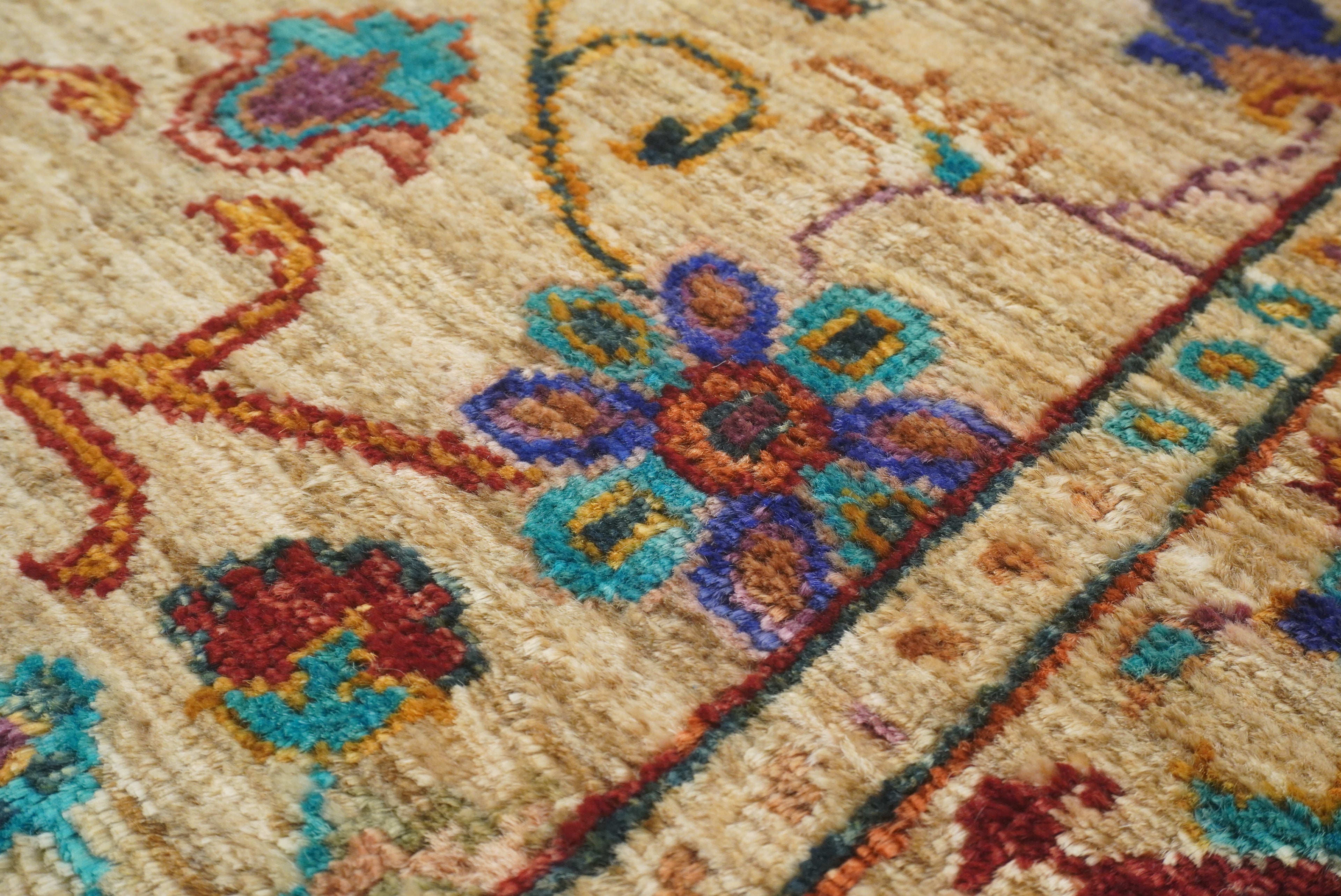 2x3 Beige Afghan Waziri Floral Hand Knotted Rug - Yildiz Rugs