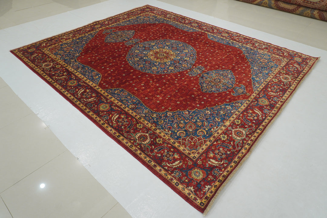 8x10 Red Afghan Hand Knotted Medallion Rug