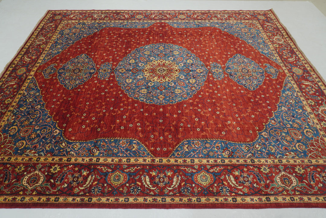 8x10 Red Afghan Hand Knotted Medallion Rug