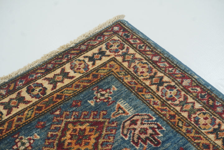 2x3 Blue Kazak Hand-Knotted Afghan Rug - Yildiz Rugs