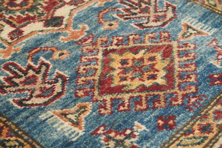 2x3 Blue Kazak Hand-Knotted Afghan Rug - Yildiz Rugs