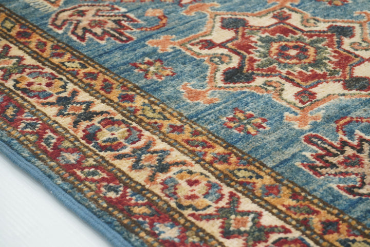 2x3 Blue Kazak Hand-Knotted Afghan Rug - Yildiz Rugs