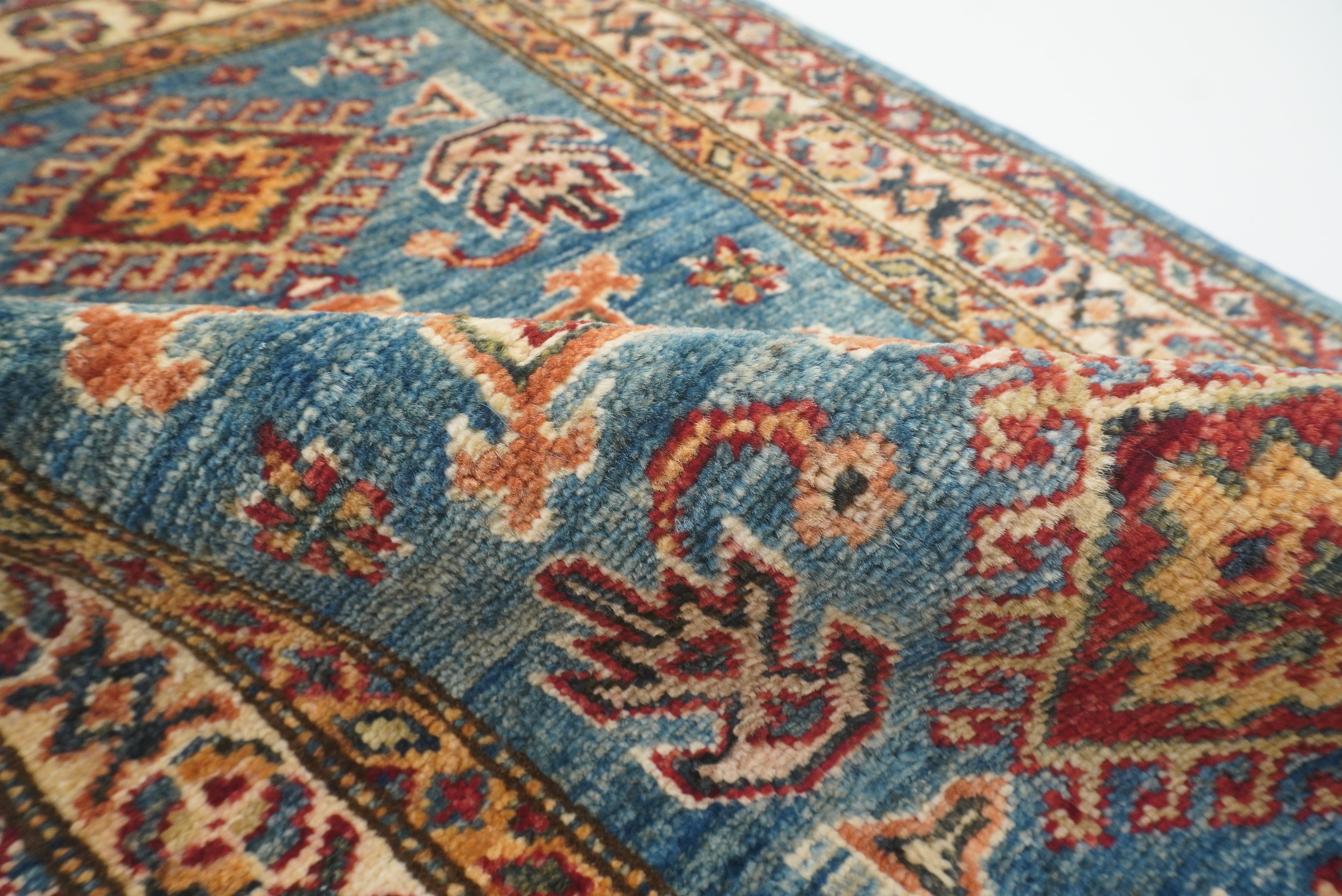 2x3 Blue Kazak Hand-Knotted Afghan Rug - Yildiz Rugs