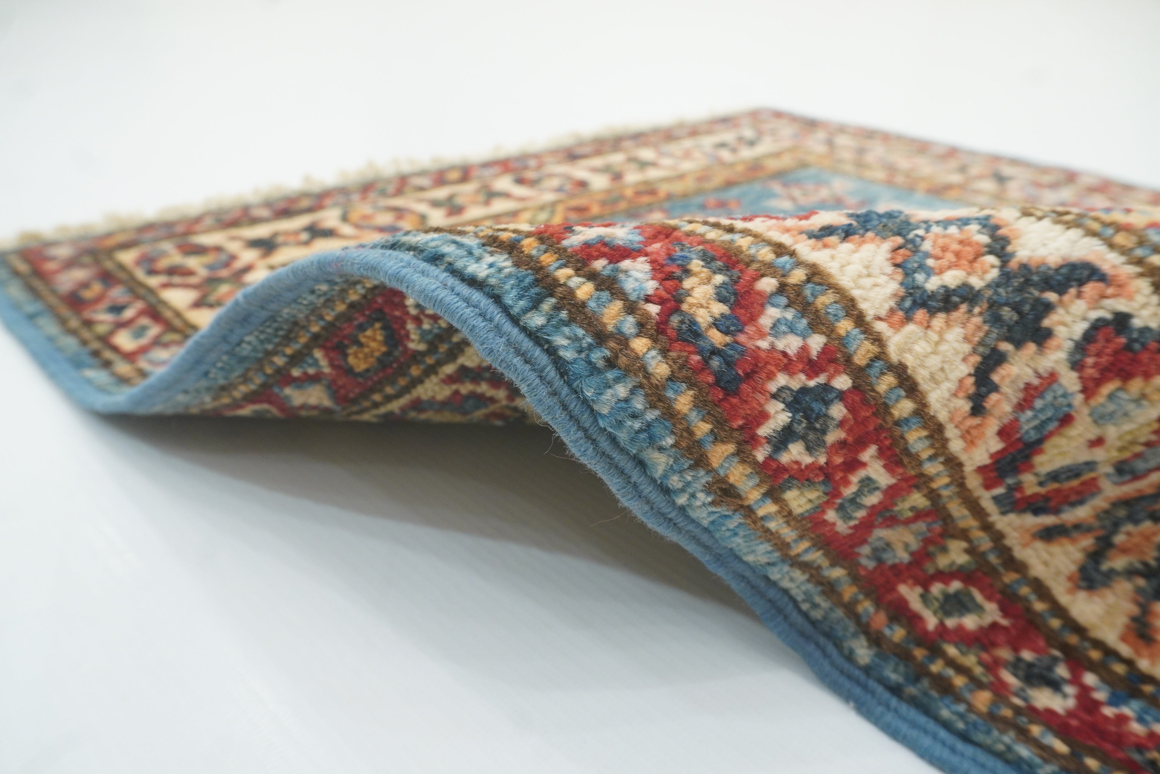 2x3 Blue Kazak Hand-Knotted Afghan Rug - Yildiz Rugs