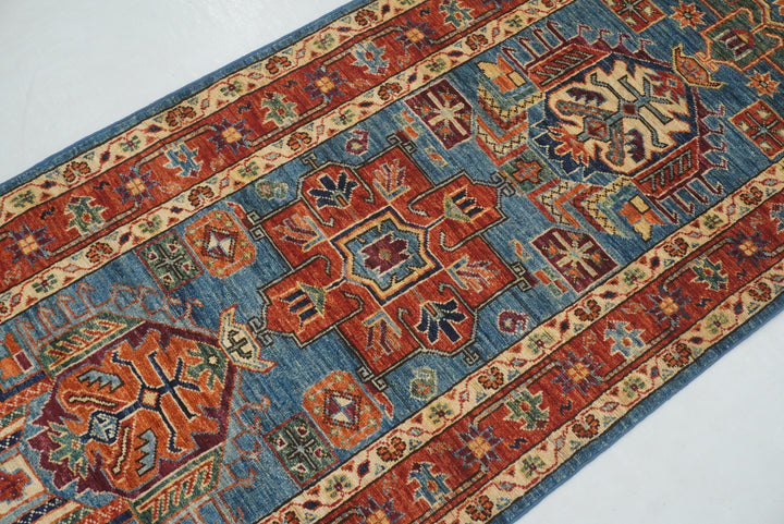 14 ft Blue Karaja Heriz Afghan Hand knotted Long Oriental Runner Rug