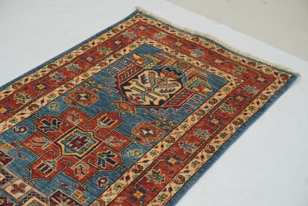 14 ft Blue Karaja Heriz Afghan Hand knotted Long Oriental Runner Rug