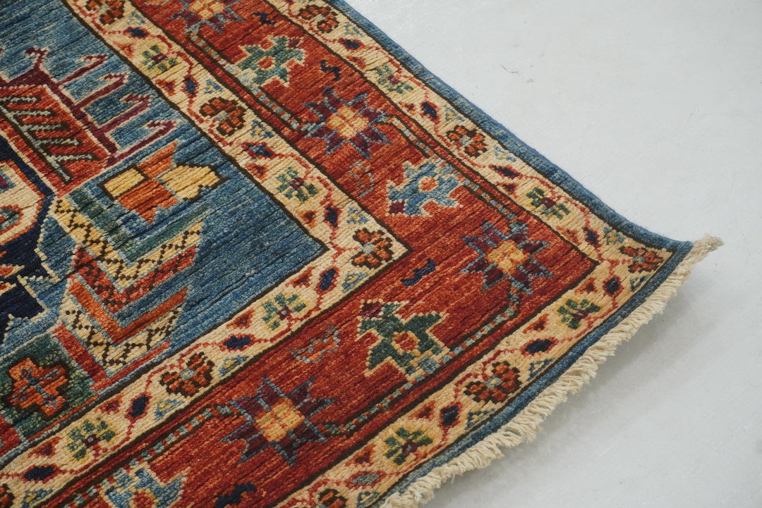 14 ft Blue Karaja Heriz Afghan Hand knotted Long Oriental Runner Rug