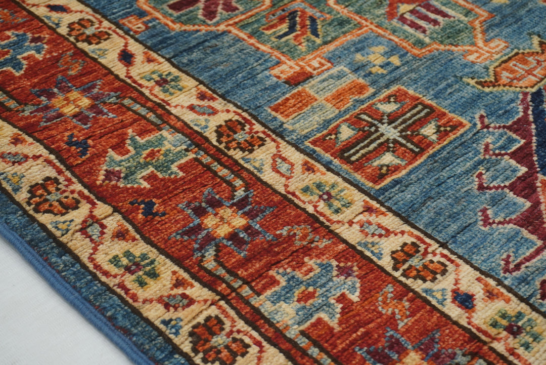 14 ft Blue Karaja Heriz Afghan Hand knotted Long Oriental Runner Rug