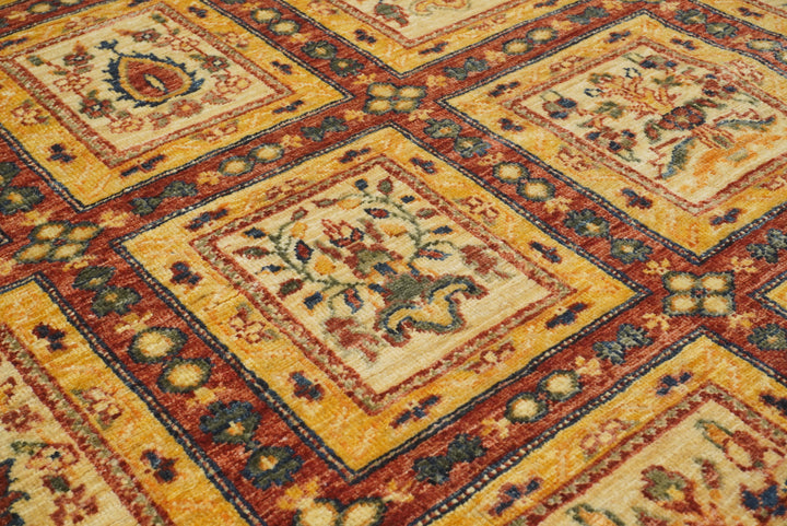7x8 Beige Bakhtiar Afghan Hand-Knotted Oriental Rug - Yildiz Rugs