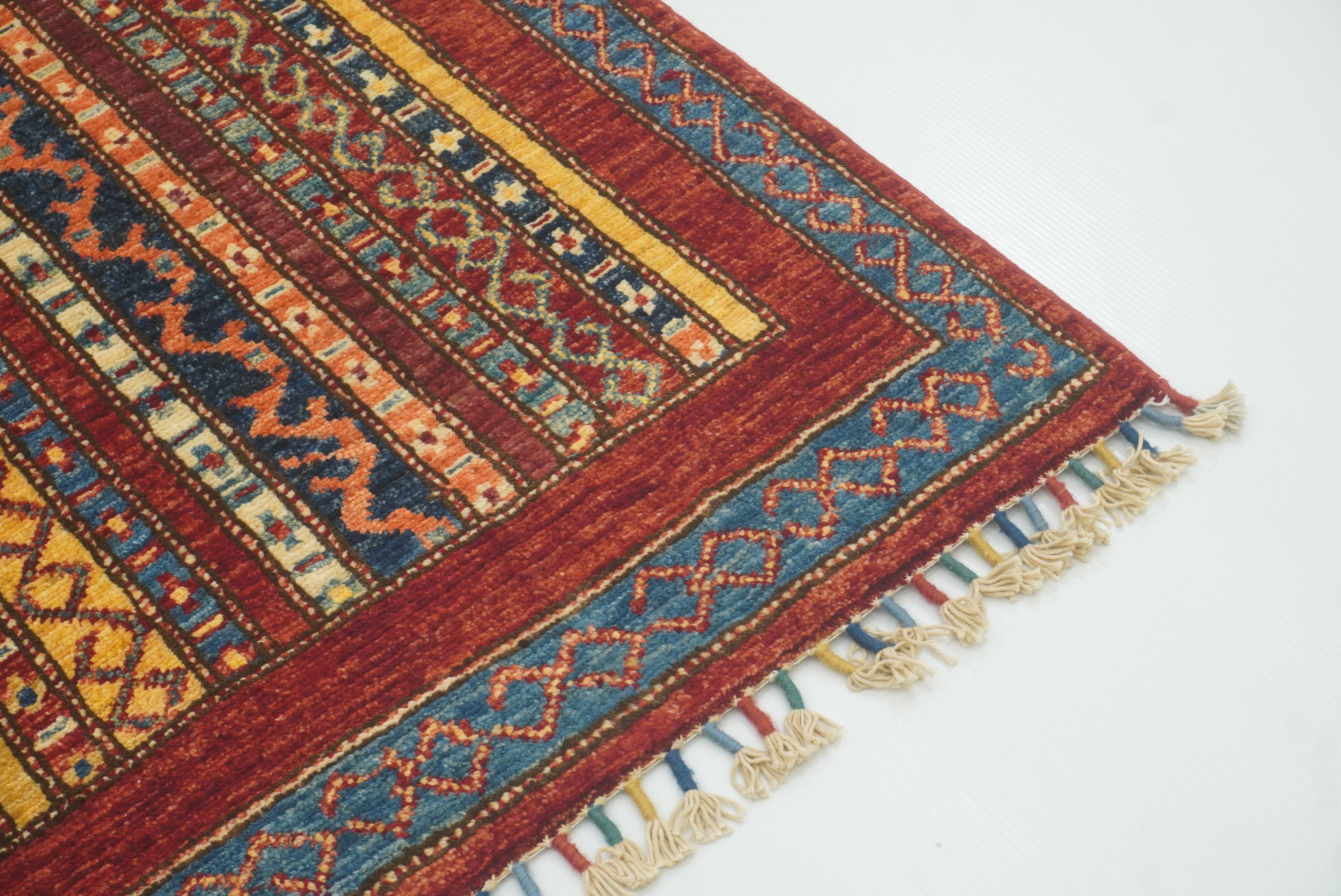 3x4 Red Striped Afghan Hand knotted Rug - Yildiz Rugs