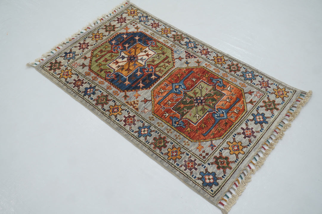 2x3 Gray Ersari Afghan Hand knotted small Rug - Yildiz Rugs