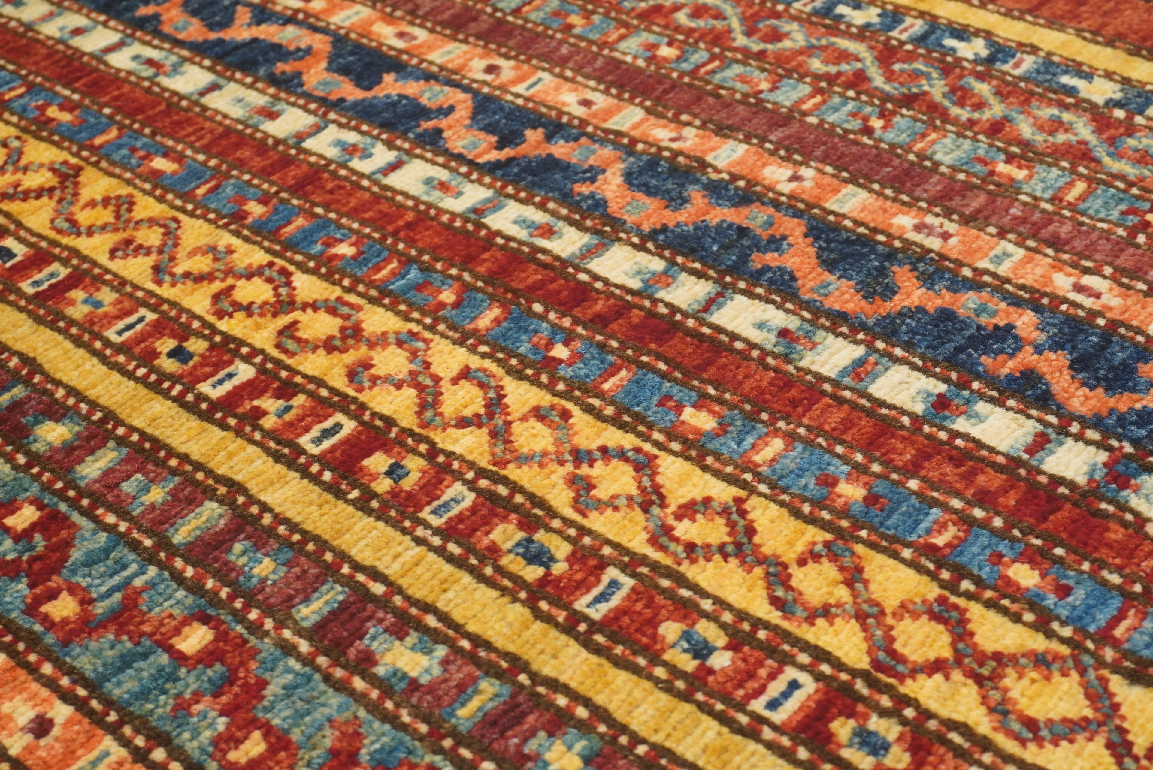 3x4 Red Striped Afghan Hand knotted Rug - Yildiz Rugs