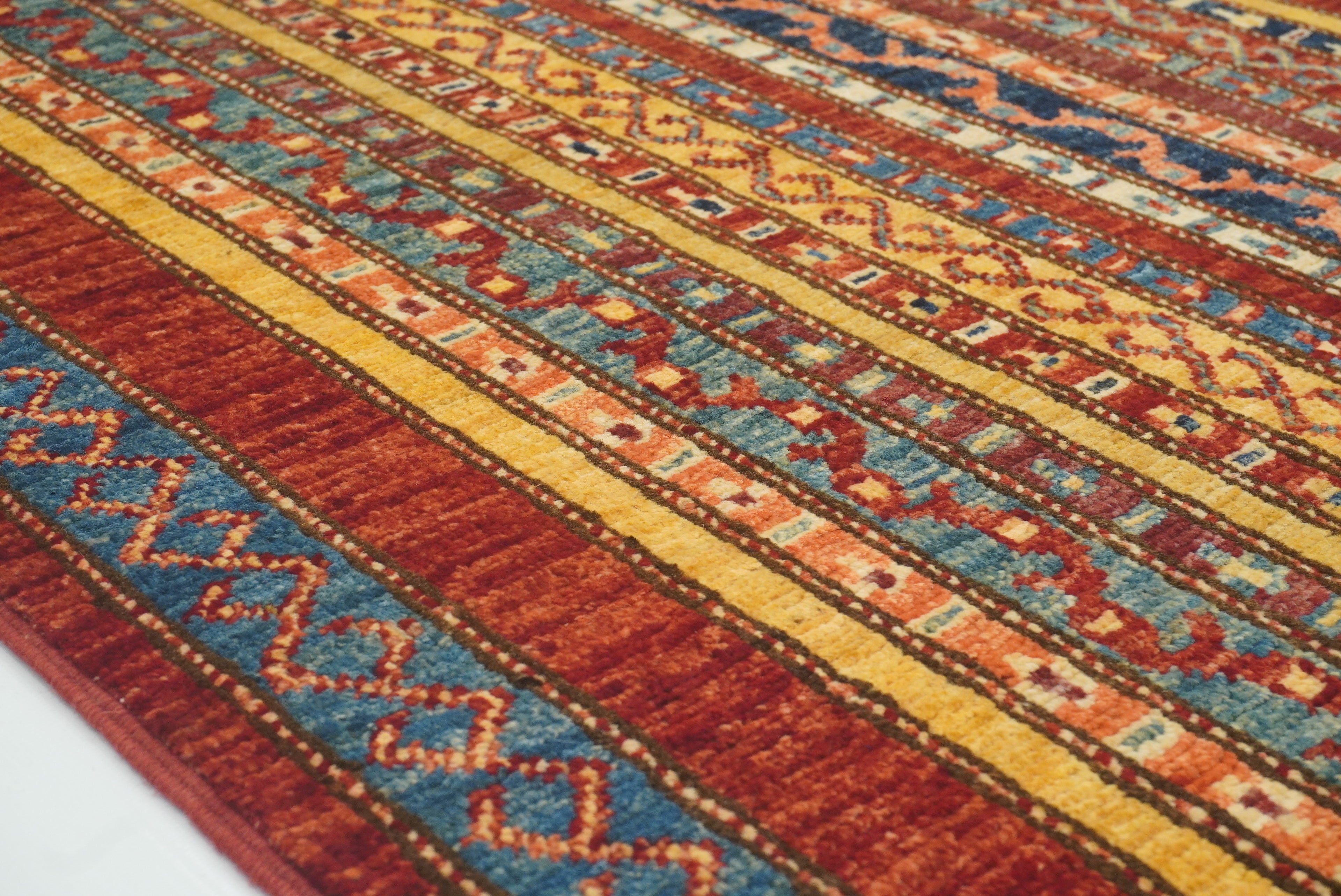 3x4 Red Striped Afghan Hand knotted Rug - Yildiz Rugs