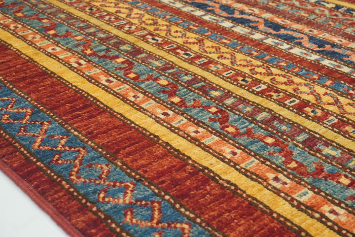 3x4 Red Striped Afghan Hand knotted Rug - Yildiz Rugs