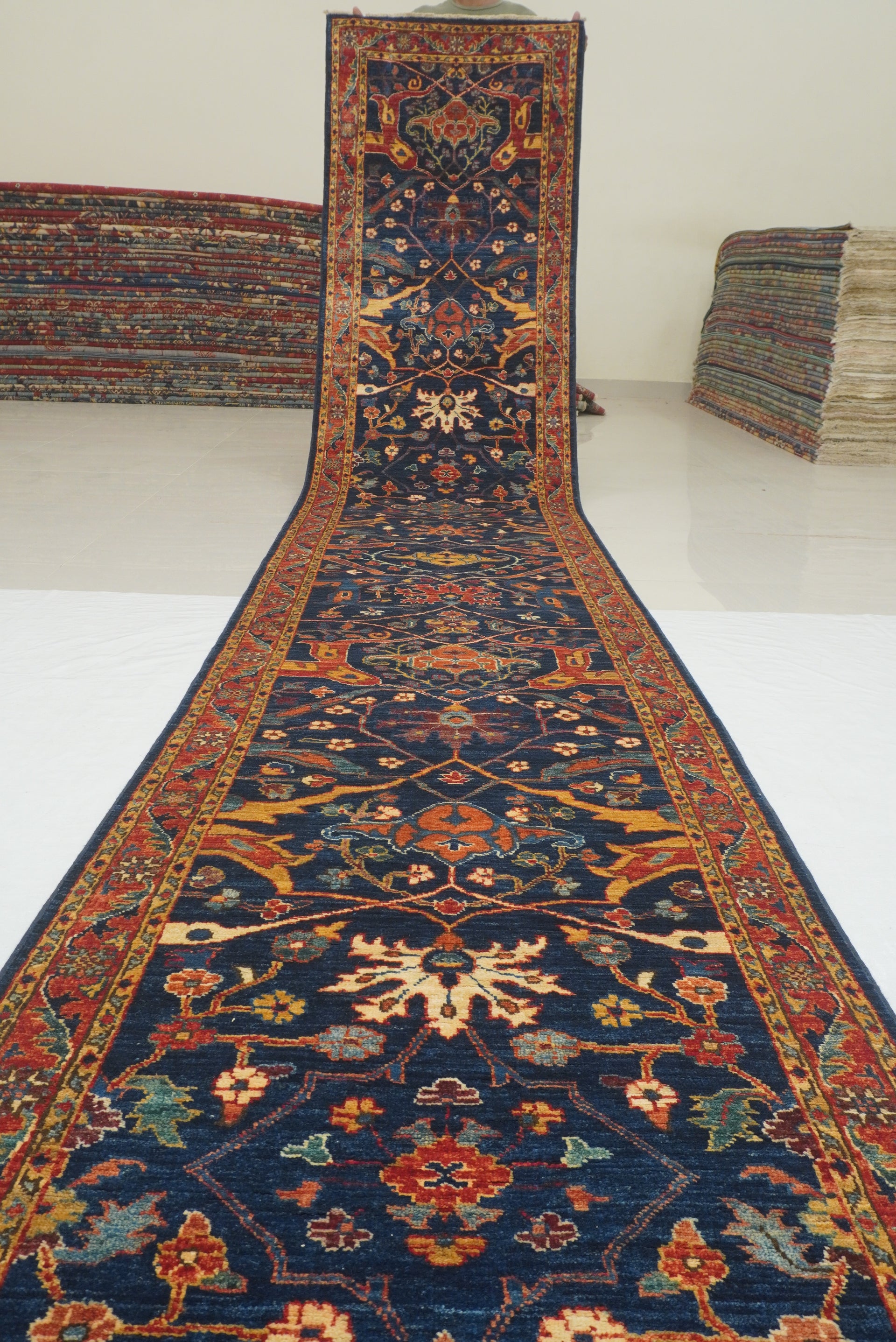 3 x 23 Ft Navy Blue Bidjar Afghan Hand Knotted Extra Long Runner Rug