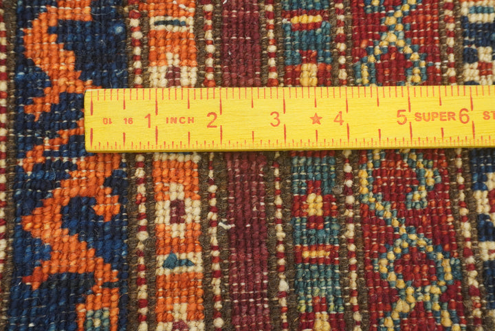 3x4 Red Striped Afghan Hand knotted Rug - Yildiz Rugs