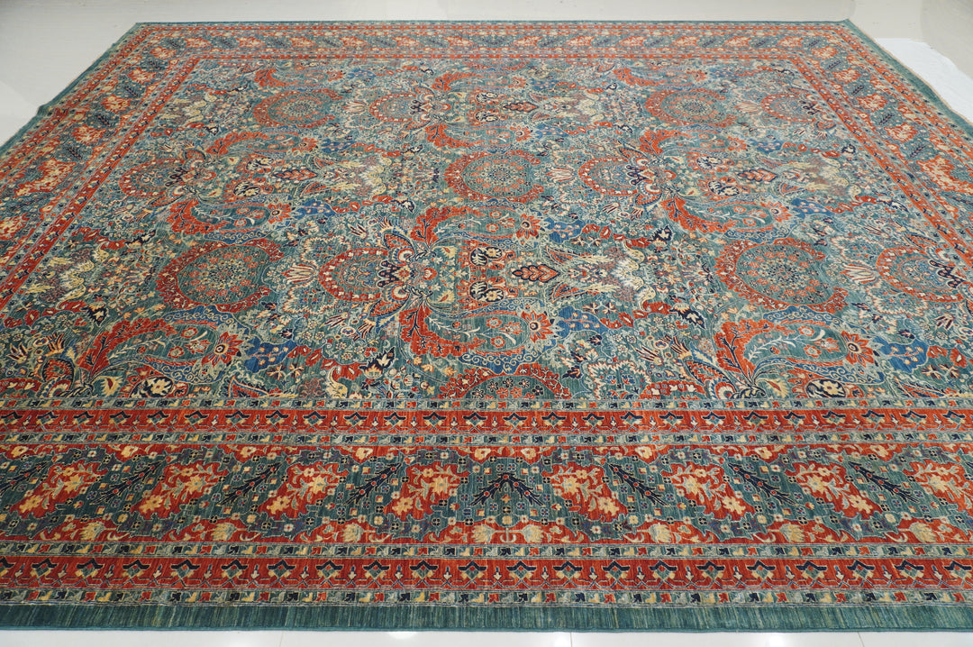 12x14 Green Turkish Hereke Hand knotted Oriental Rug - Yildiz Rugs