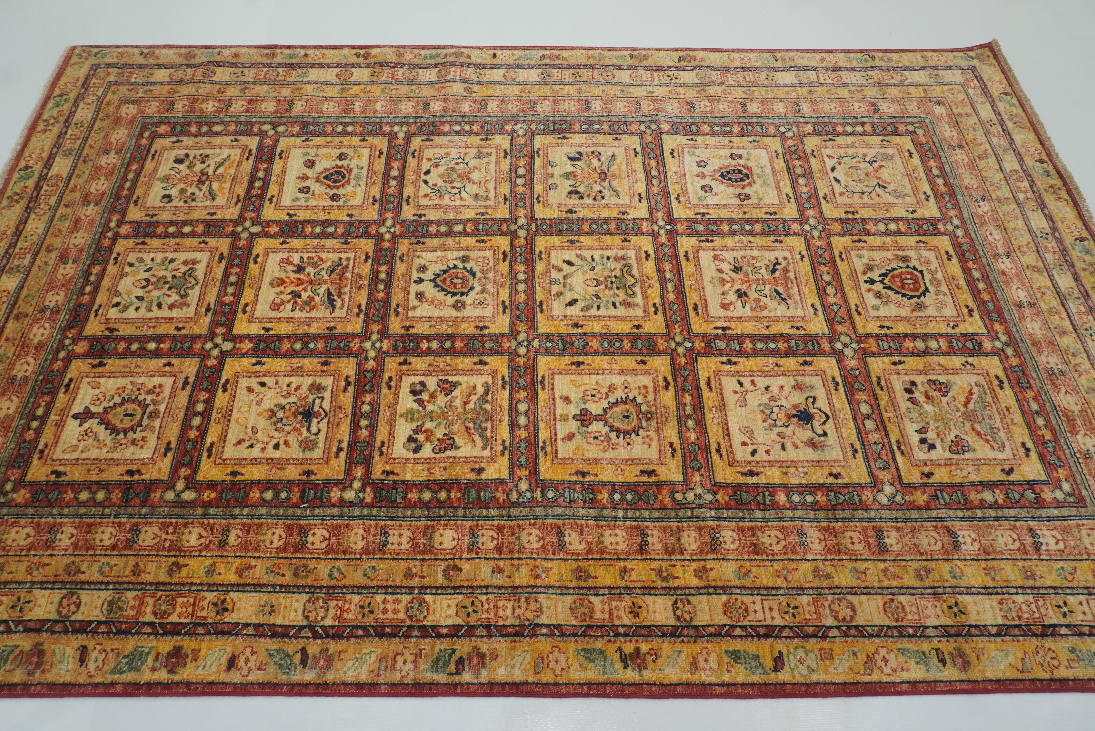 5'9"x8'7" Beige Bakhtiar Afghan Hand-Knotted Oriental Rug - Yildiz Rugs
