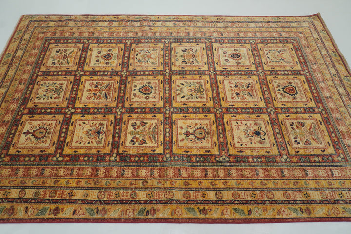 5'9"x8'7" Beige Bakhtiar Afghan Hand-Knotted Oriental Rug - Yildiz Rugs