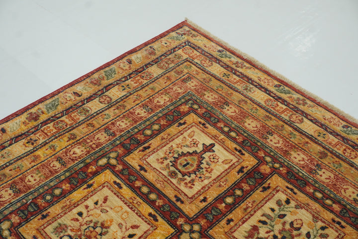 5'9"x8'7" Beige Bakhtiar Afghan Hand-Knotted Oriental Rug - Yildiz Rugs