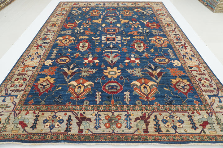 9x12 Blue Heriz Afghan Hand Knotted Oriental Rug - Yildiz Rugs