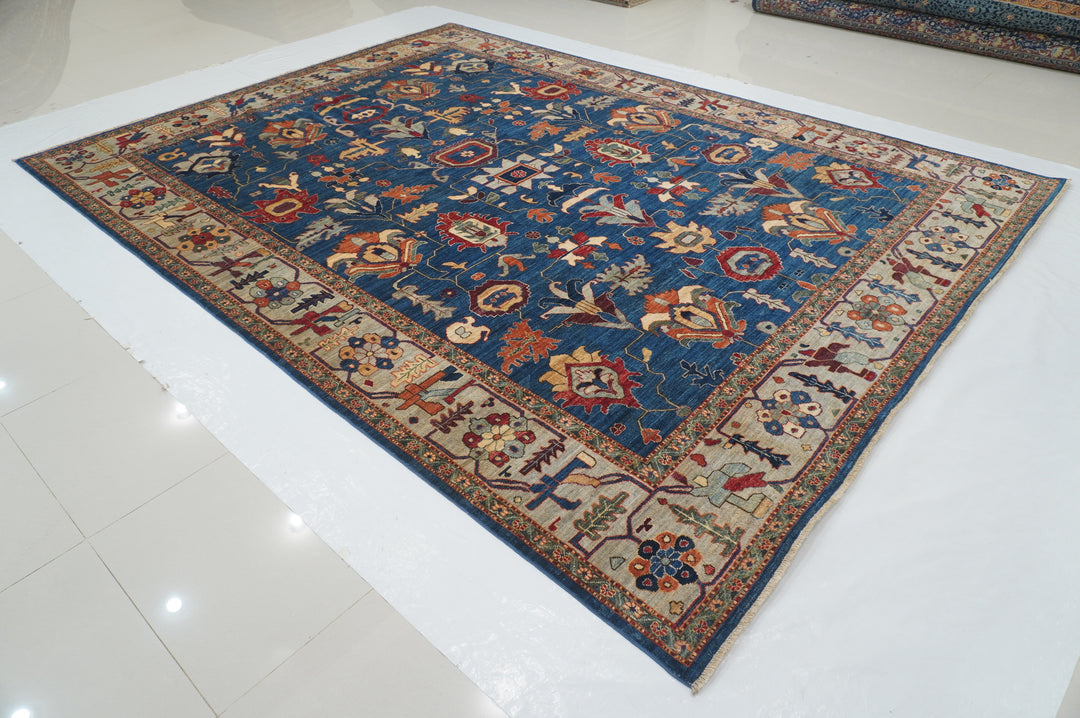 9x12 Blue Heriz Afghan Hand Knotted Oriental Rug - Yildiz Rugs