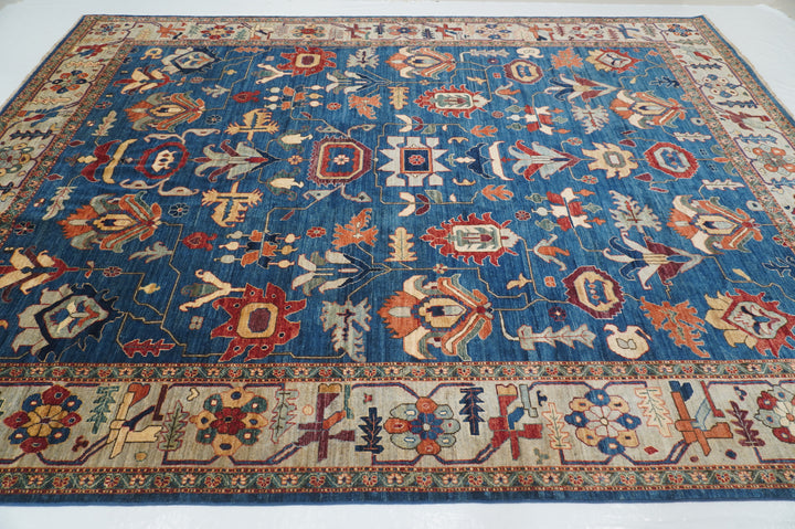 9x12 Blue Heriz Afghan Hand Knotted Oriental Rug - Yildiz Rugs