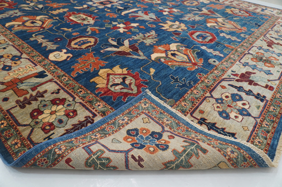 9x12 Blue Heriz Afghan Hand Knotted Oriental Rug - Yildiz Rugs