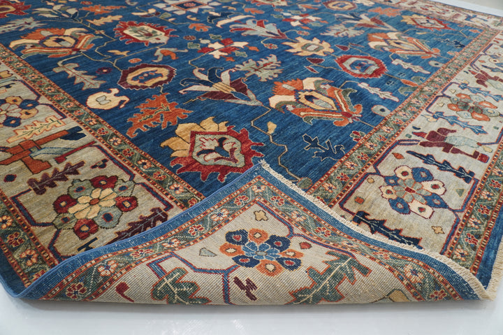 9x12 Blue Heriz Afghan Hand Knotted Oriental Rug - Yildiz Rugs