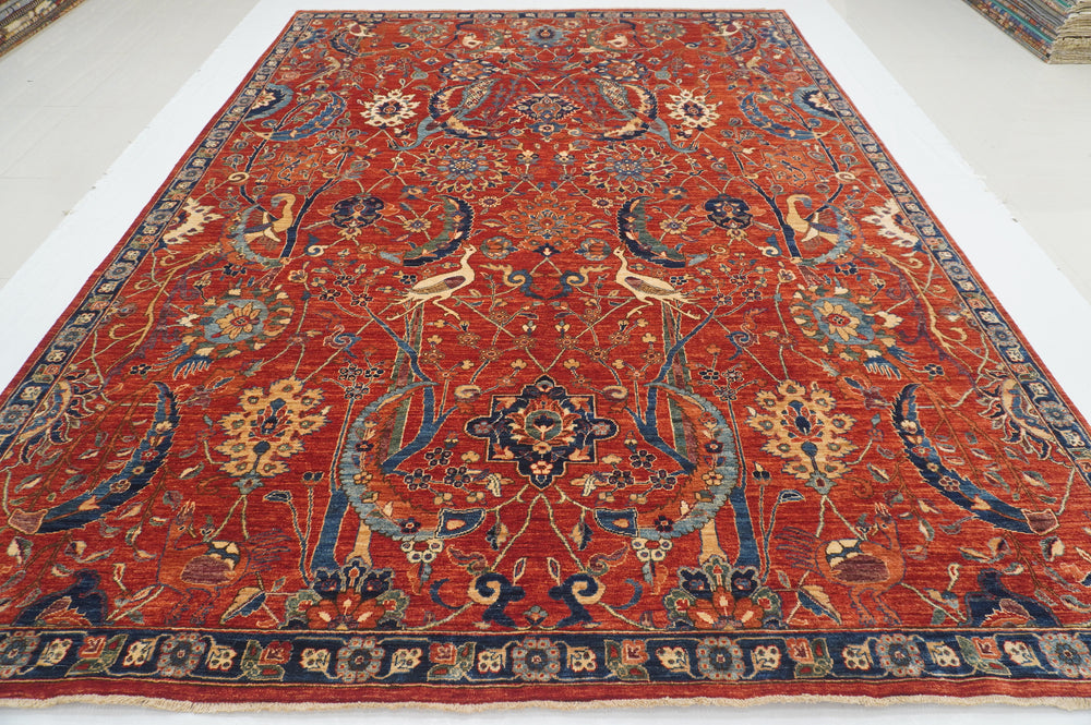 9x12 Red Bird Afghan Qashqai Hand knotted Oriental Rug - Yildiz Rugs