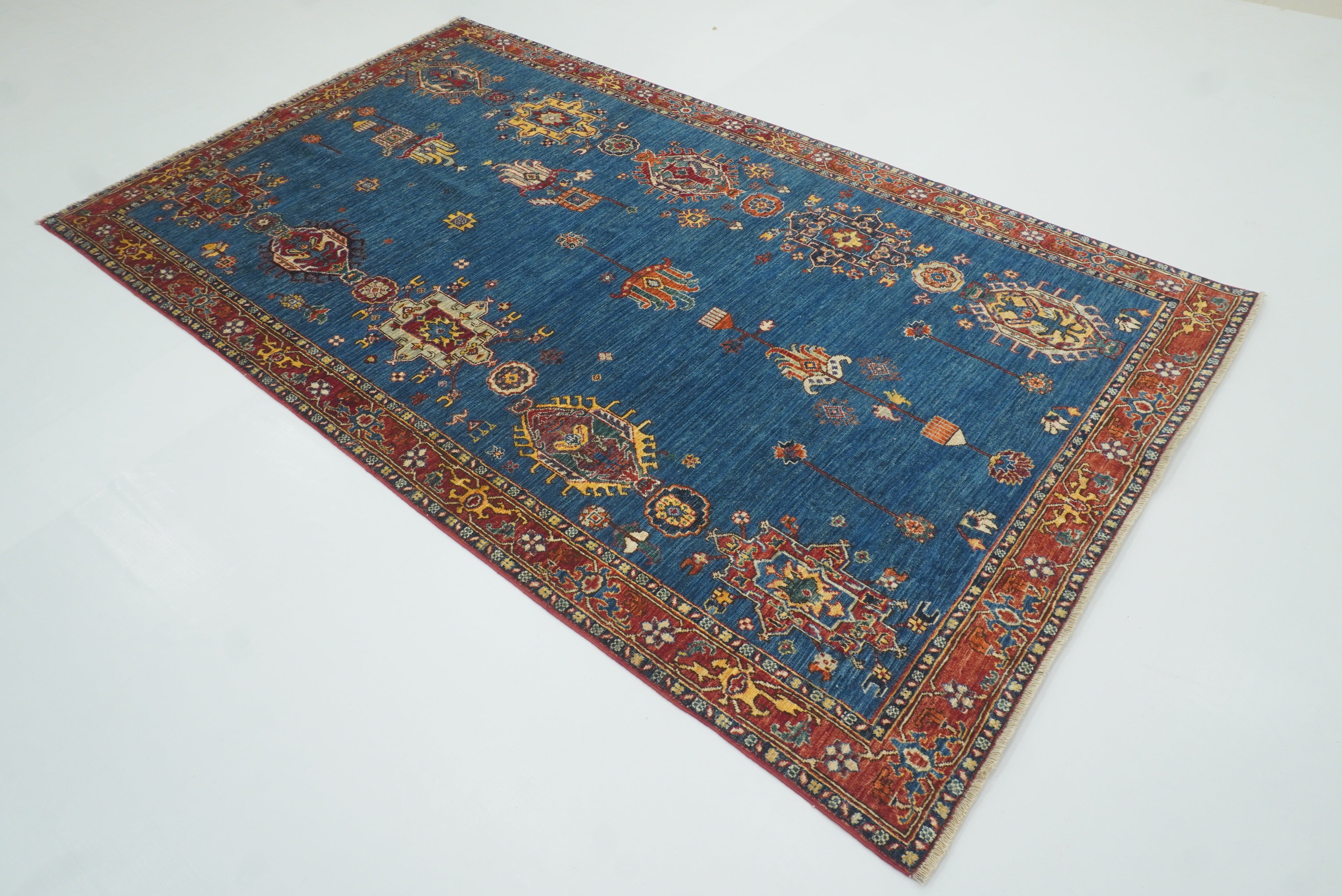5x8 Denim Blue Karaja Afghan Hand-Knotted Oriental Rug - Yildiz Rugs