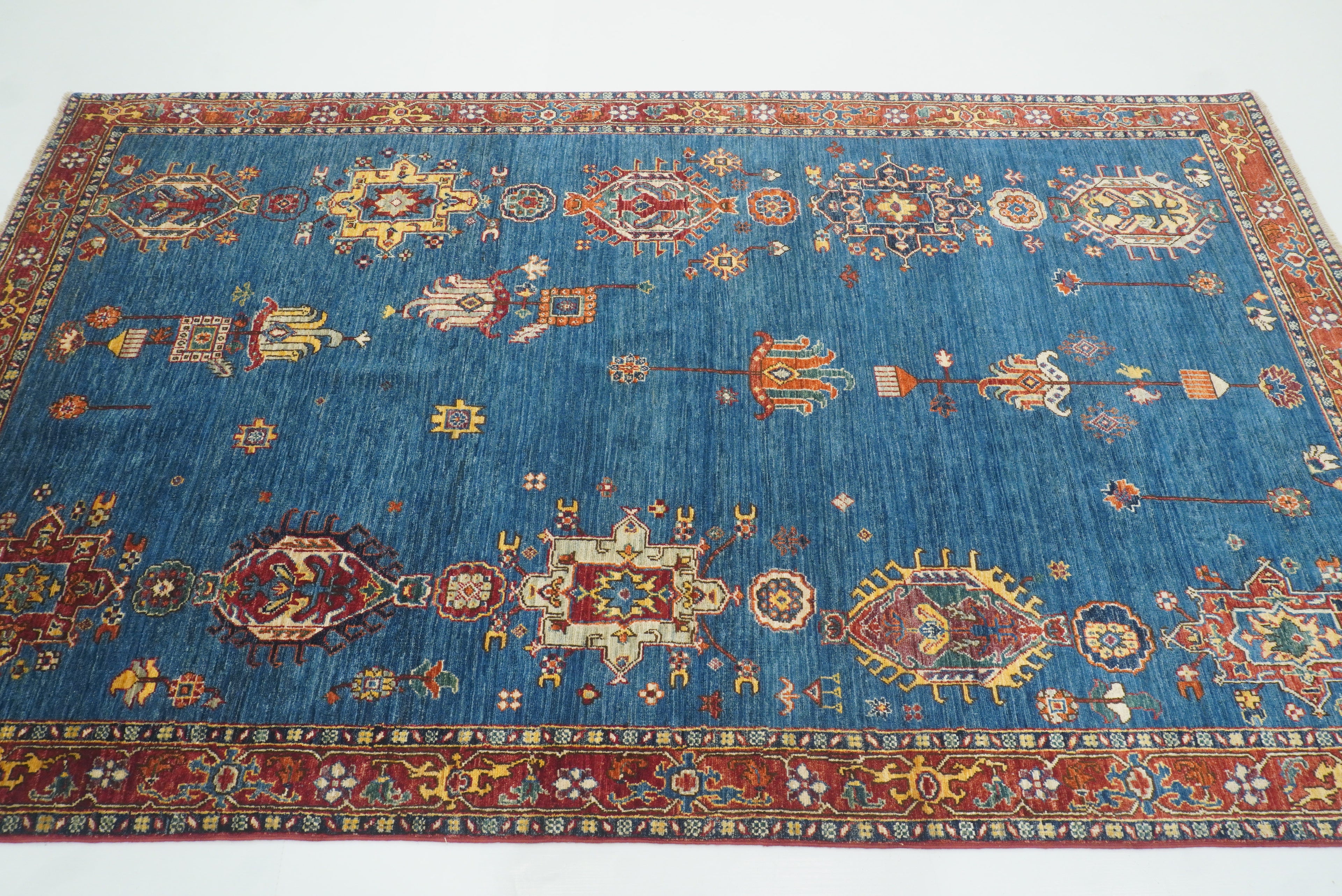 5x8 Denim Blue Karaja Afghan Hand-Knotted Oriental Rug - Yildiz Rugs