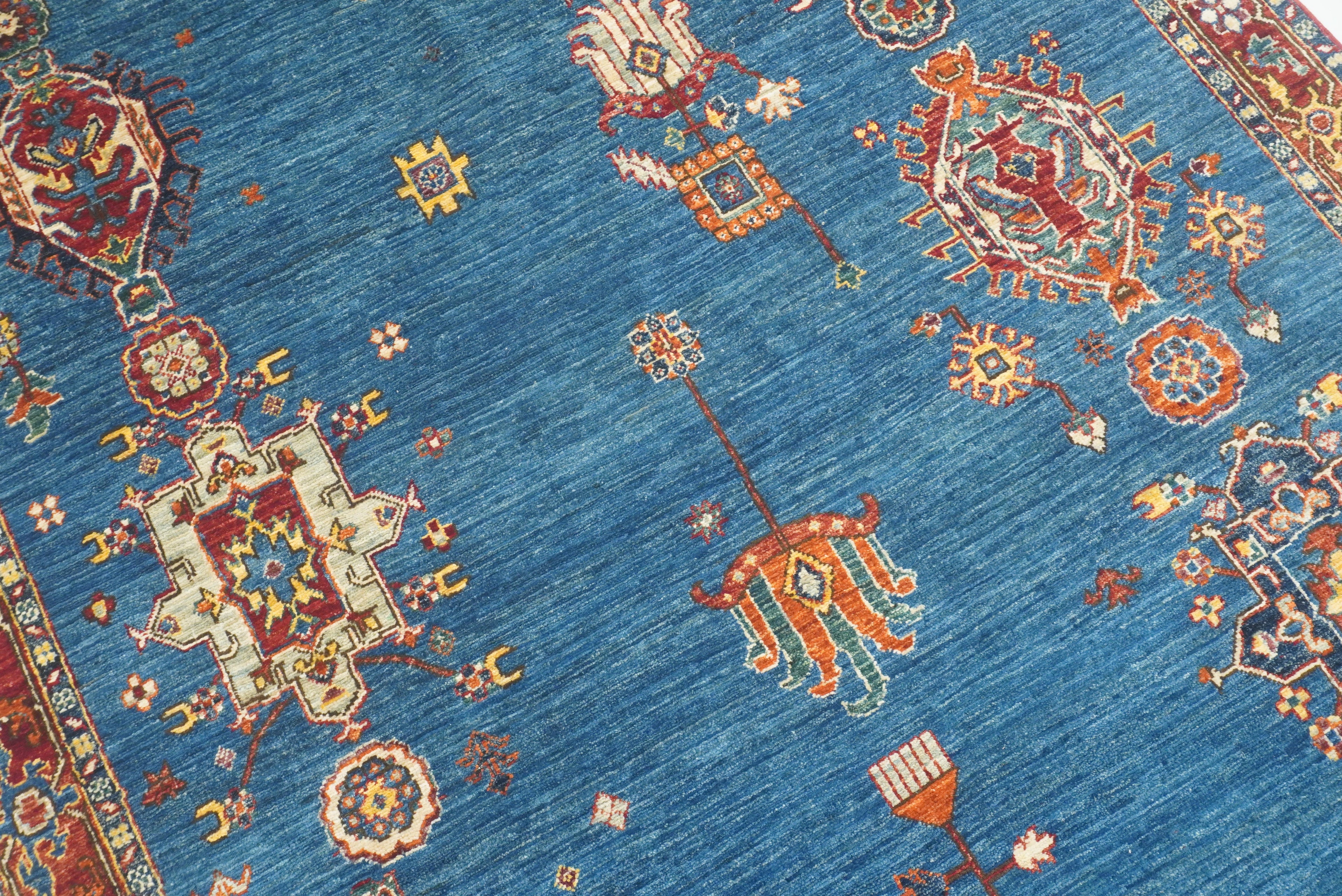 5x8 Denim Blue Karaja Afghan Hand-Knotted Oriental Rug - Yildiz Rugs