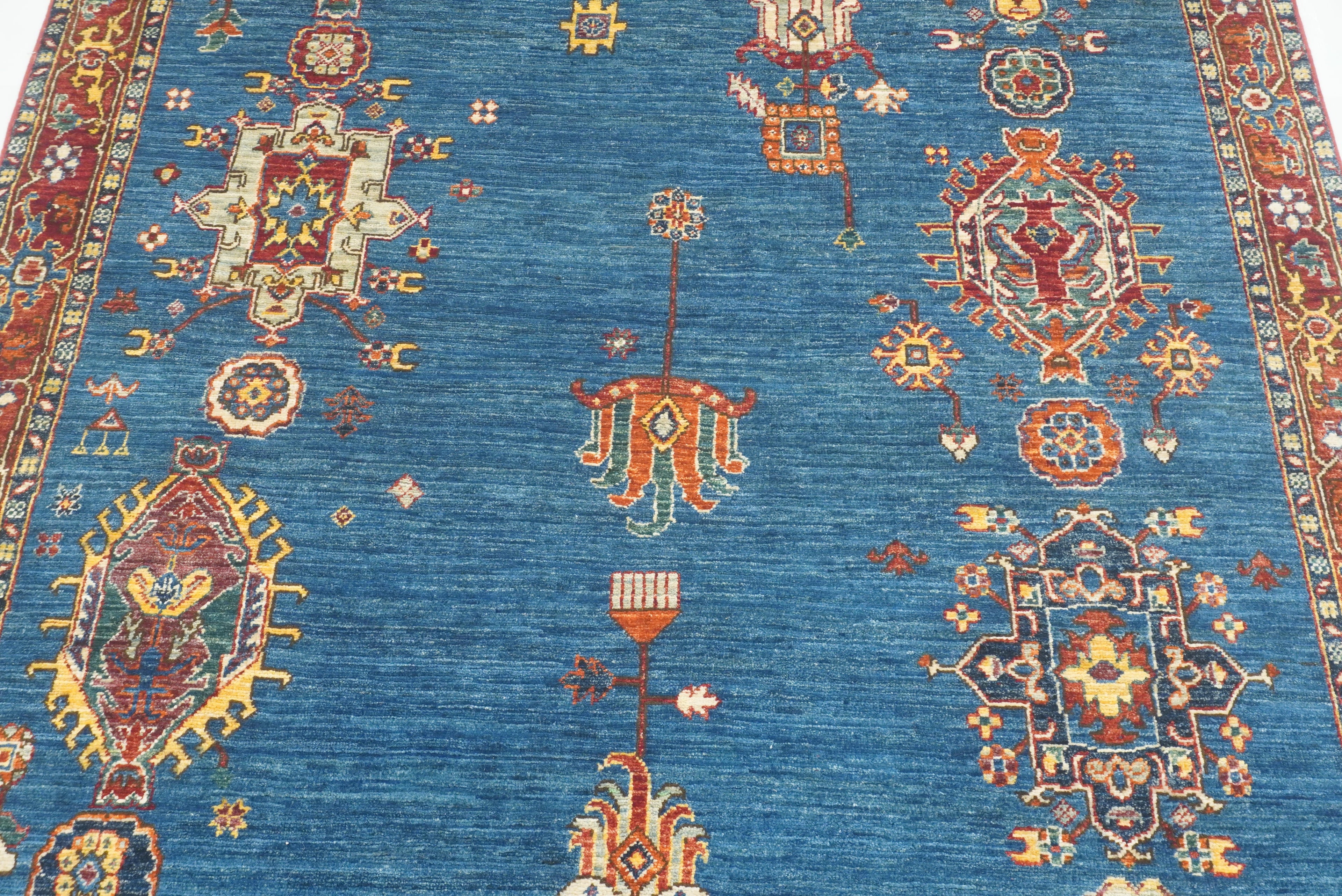 5x8 Denim Blue Karaja Afghan Hand-Knotted Oriental Rug - Yildiz Rugs