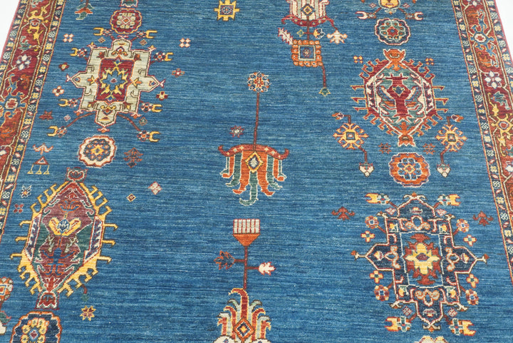 5x8 Denim Blue Karaja Afghan Hand-Knotted Oriental Rug - Yildiz Rugs