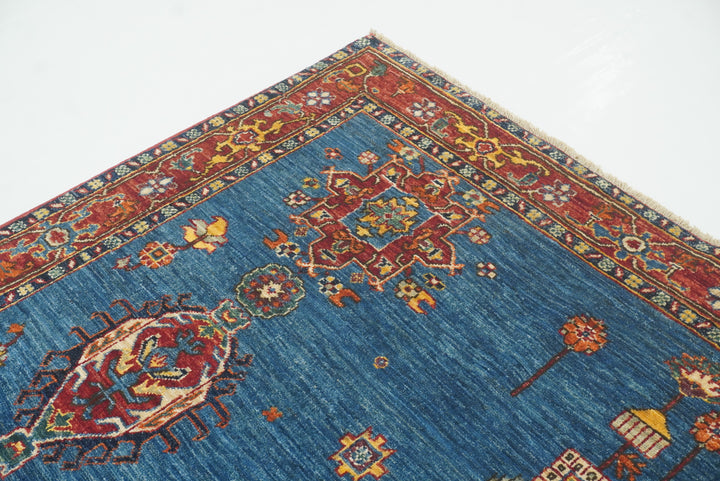 5x8 Denim Blue Karaja Afghan Hand-Knotted Oriental Rug - Yildiz Rugs