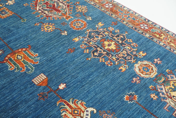 5x8 Denim Blue Karaja Afghan Hand-Knotted Oriental Rug - Yildiz Rugs