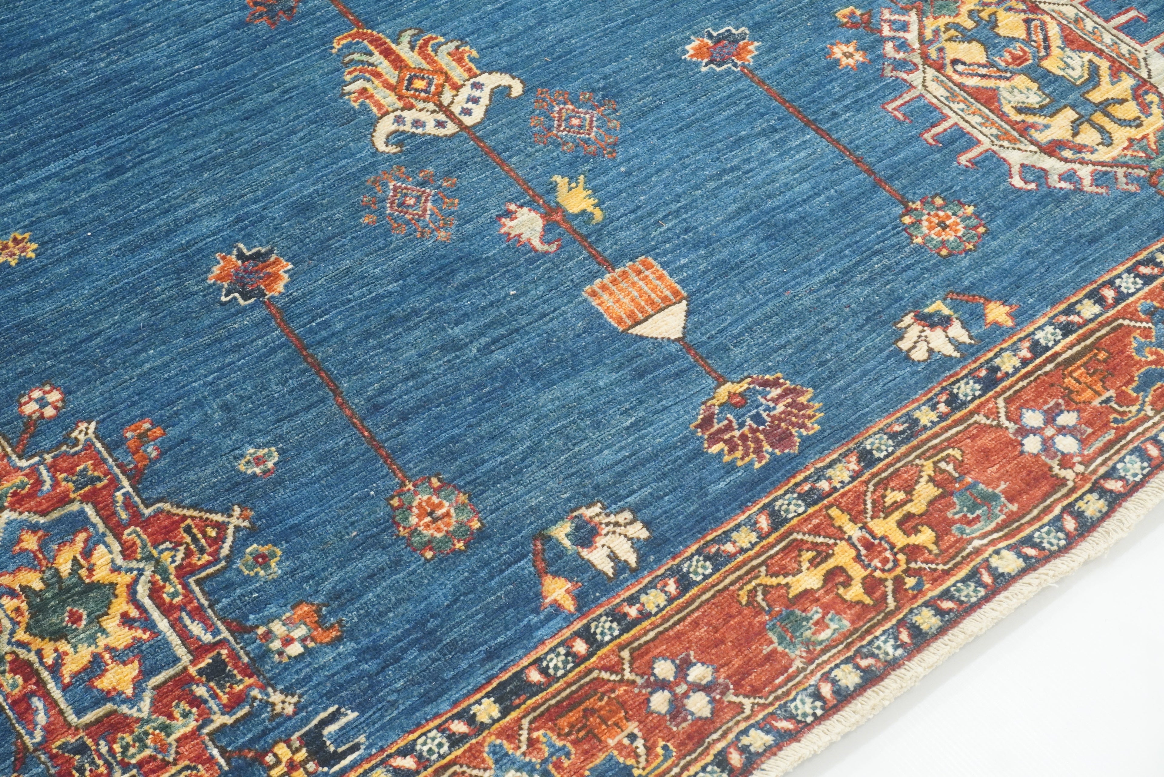 5x8 Denim Blue Karaja Afghan Hand-Knotted Oriental Rug - Yildiz Rugs