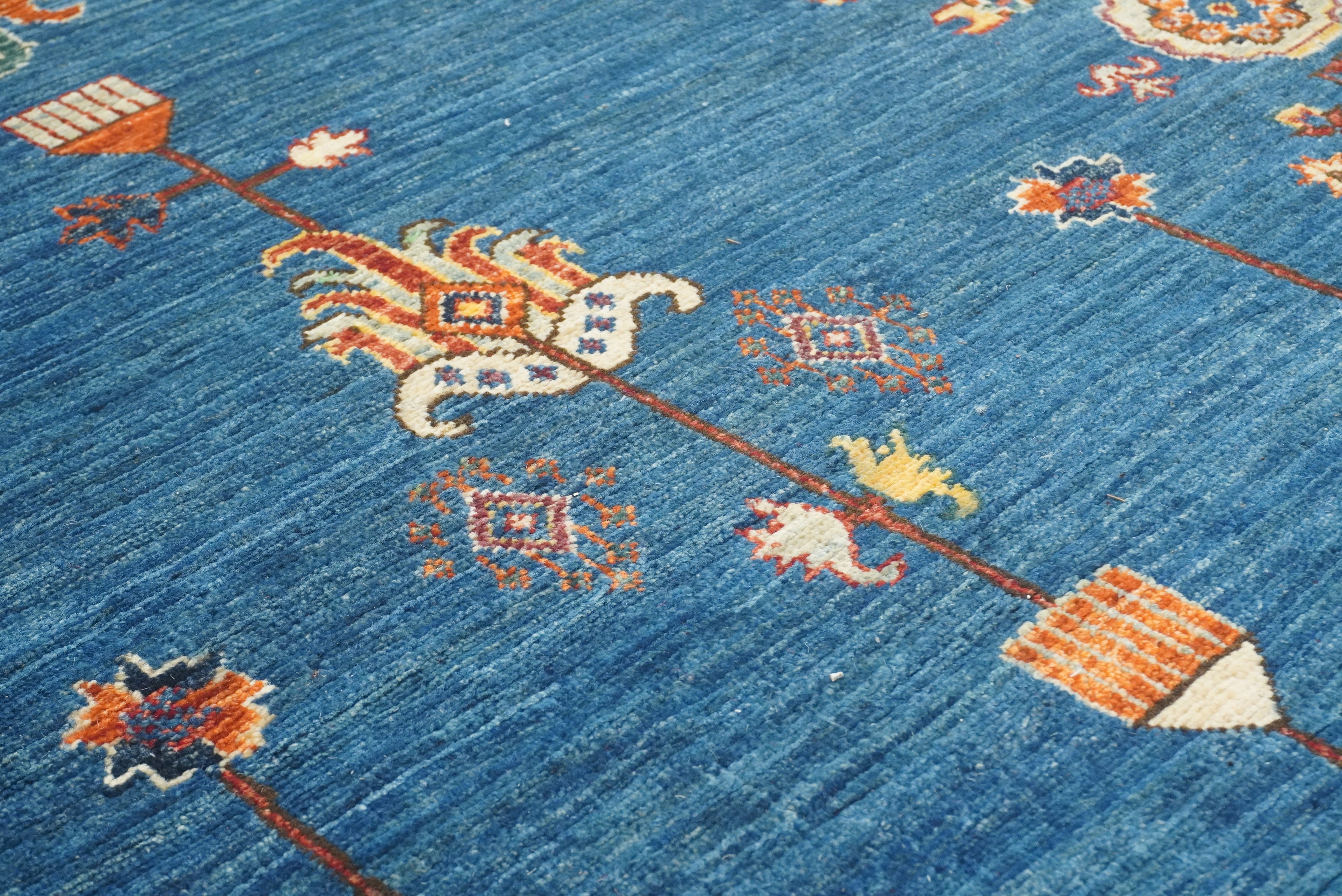 5x8 Denim Blue Karaja Afghan Hand-Knotted Oriental Rug - Yildiz Rugs