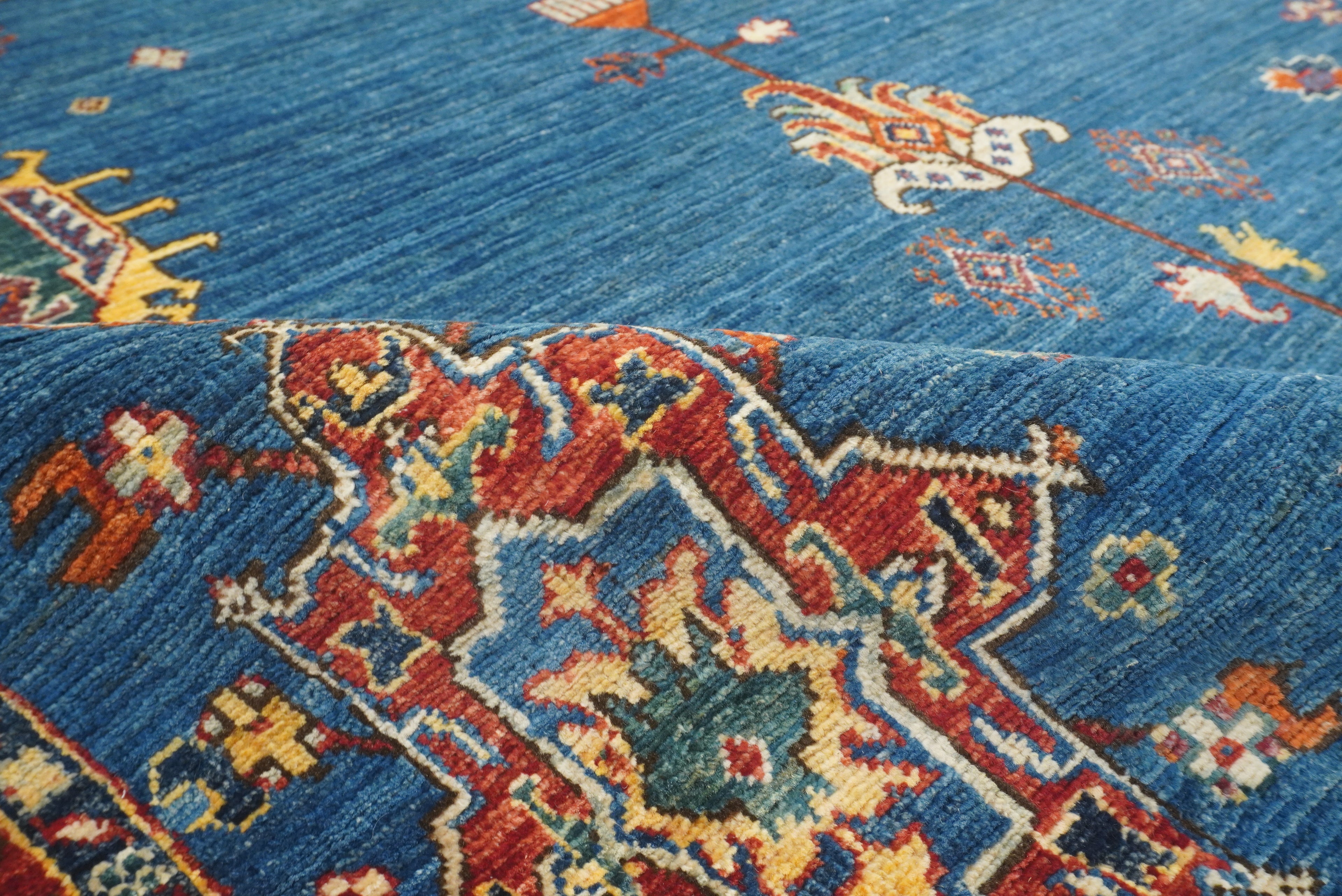 5x8 Denim Blue Karaja Afghan Hand-Knotted Oriental Rug - Yildiz Rugs