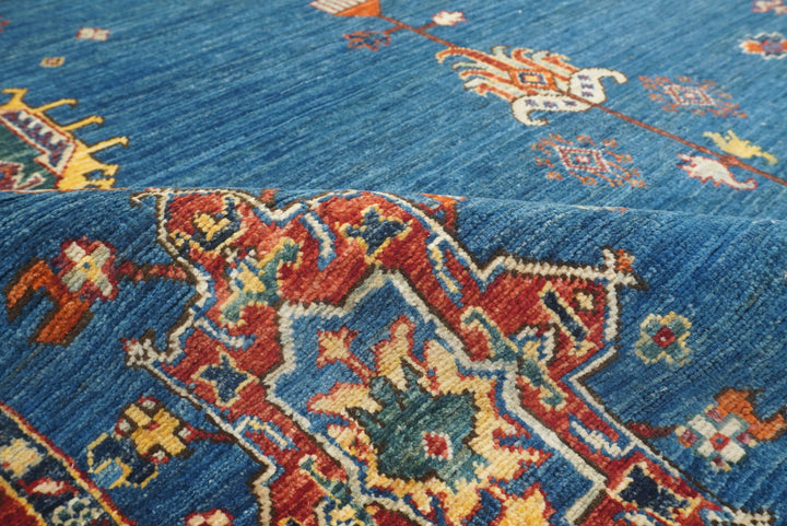 5x8 Denim Blue Karaja Afghan Hand-Knotted Oriental Rug - Yildiz Rugs
