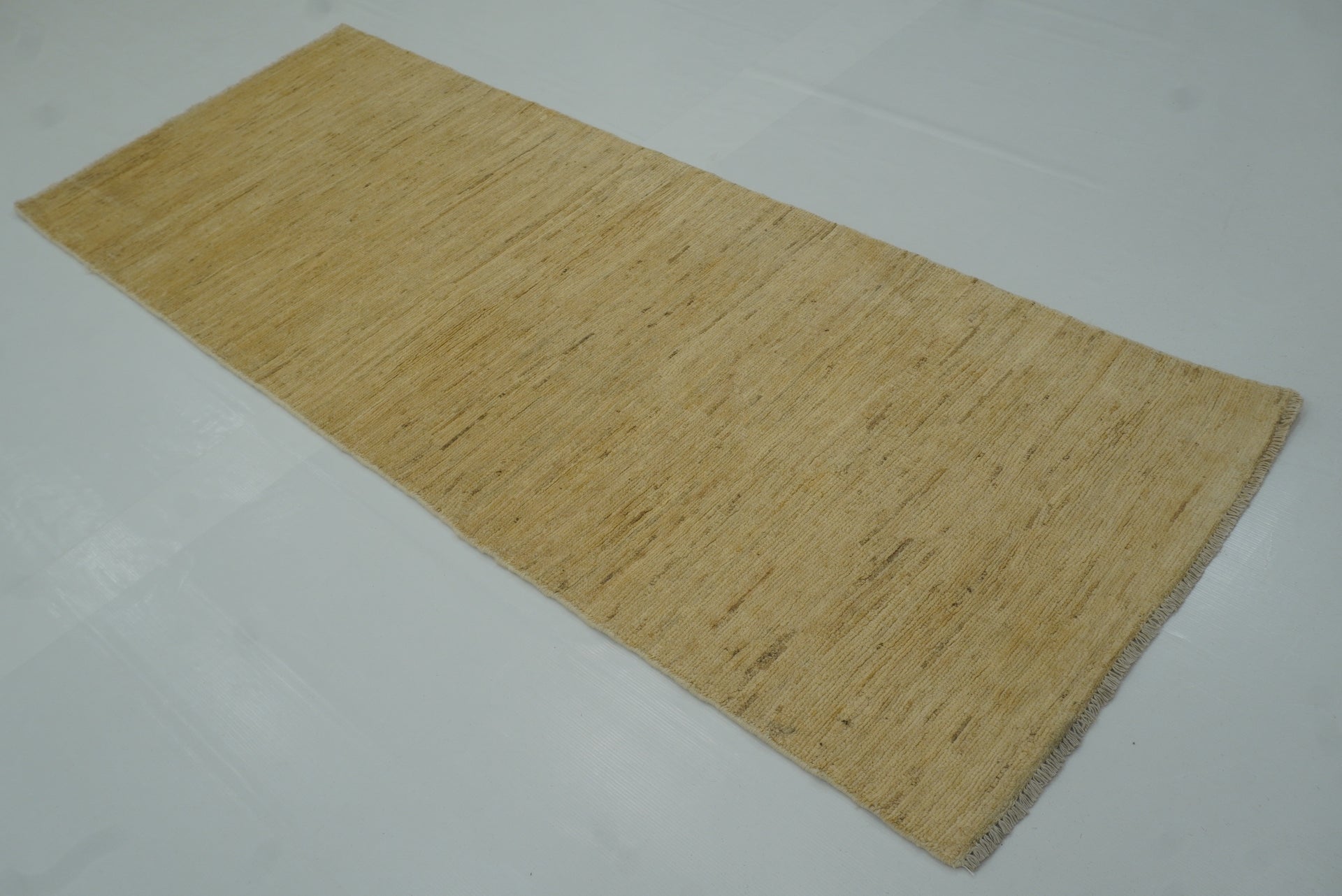 2'8"x7' Solid Gabbeh Gold Beige Afghan Hand Knotted Runner Rug