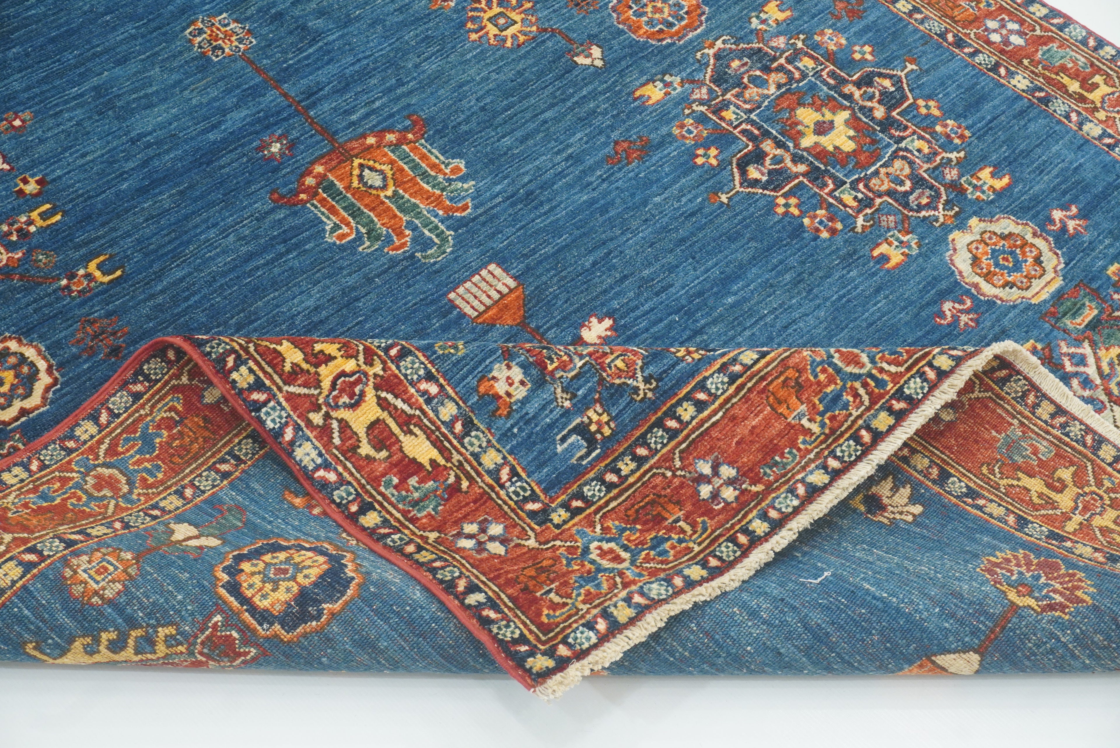 5x8 Denim Blue Karaja Afghan Hand-Knotted Oriental Rug - Yildiz Rugs