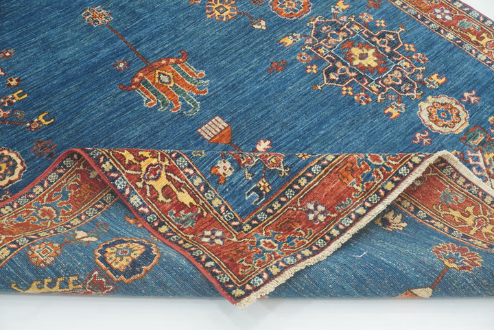 5x8 Denim Blue Karaja Afghan Hand-Knotted Oriental Rug - Yildiz Rugs