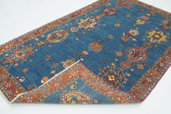 5x8 Denim Blue Karaja Afghan Hand-Knotted Oriental Rug - Yildiz Rugs