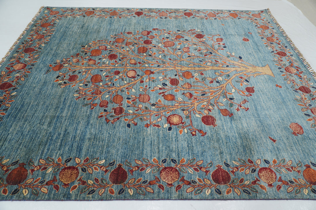 8x10 Blue Gabbeh Afghan Pomegranate Tree Of life Hand knotted Rug - Yildiz Rugs